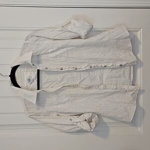 White Justice Button Down With Silver Stripes  Girls Size 16